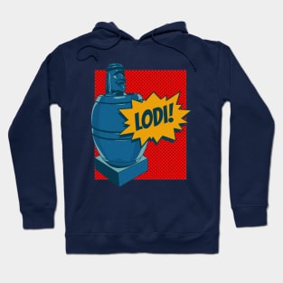 Comic-Style Barrel Man: Embrace the 'LODI!' Spirit Hoodie